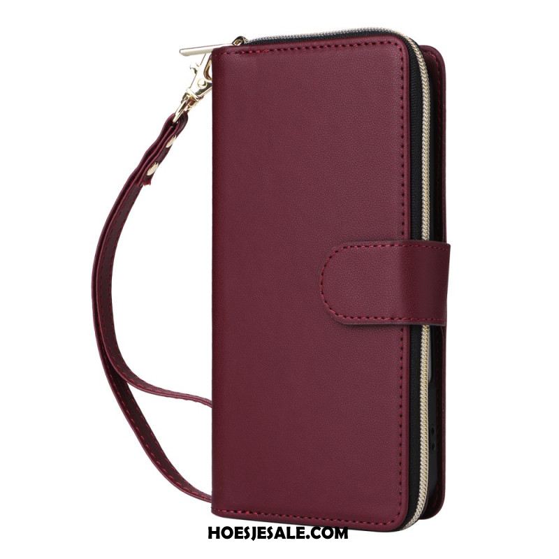 Leren Hoesje iPhone 17 Portemonnee Met 9 Kaartsleuven En Koord Bescherming Hoesje