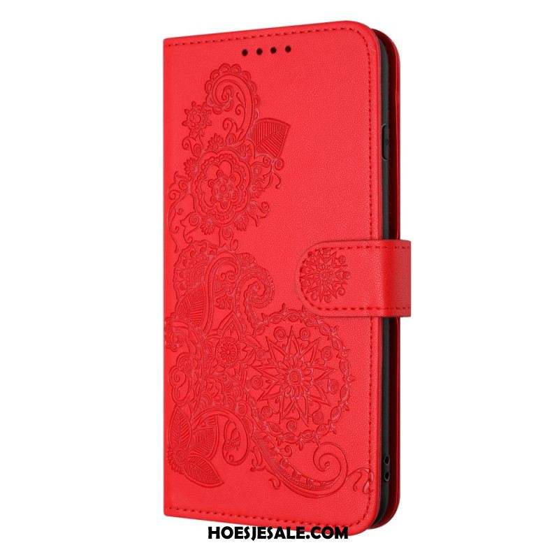 Leren Hoesje iPhone 17 Pro Bloemenkant Bescherming Hoesje