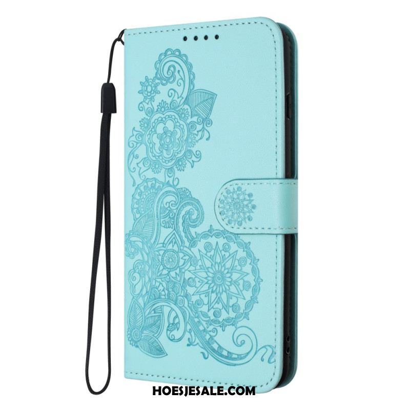 Leren Hoesje iPhone 17 Pro Bloemenkant Bescherming Hoesje