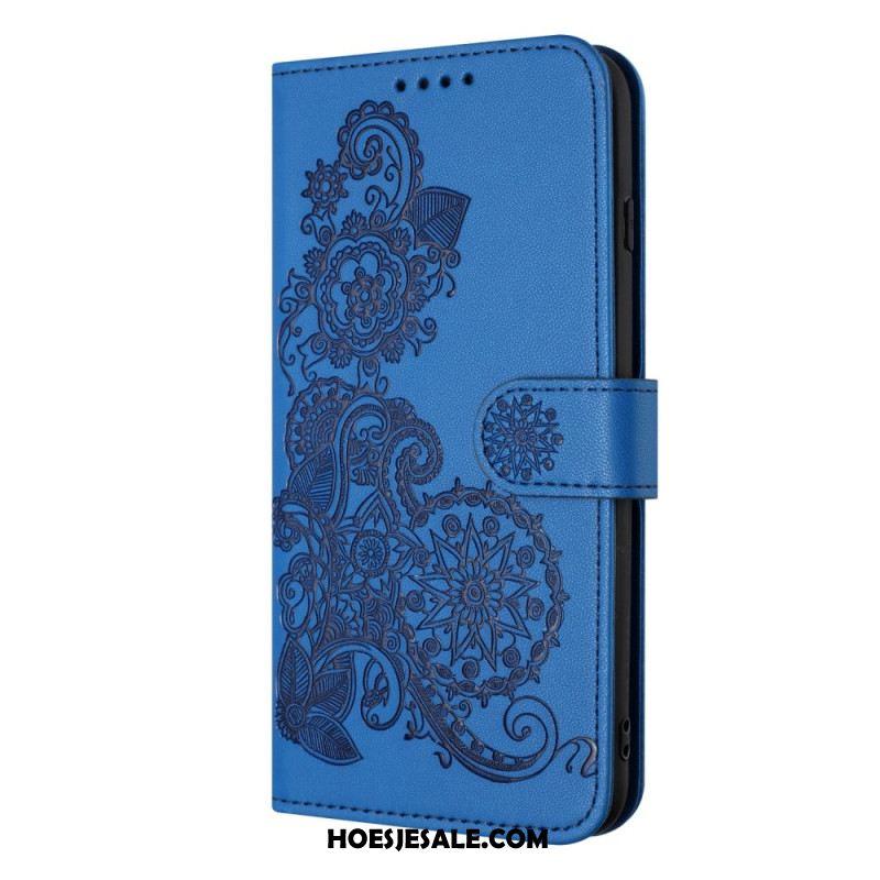 Leren Hoesje iPhone 17 Pro Bloemenkant Bescherming Hoesje