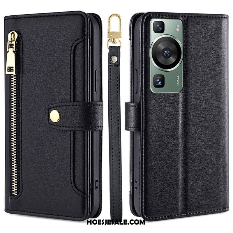 Leren Hoesje voor Huawei P60 Pro Lanyard En Schouderband