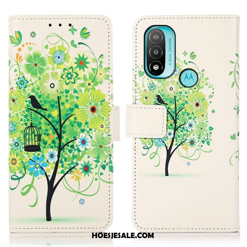 Leren Hoesje voor Moto E40 / E30 / E20 Bloeiende Boom