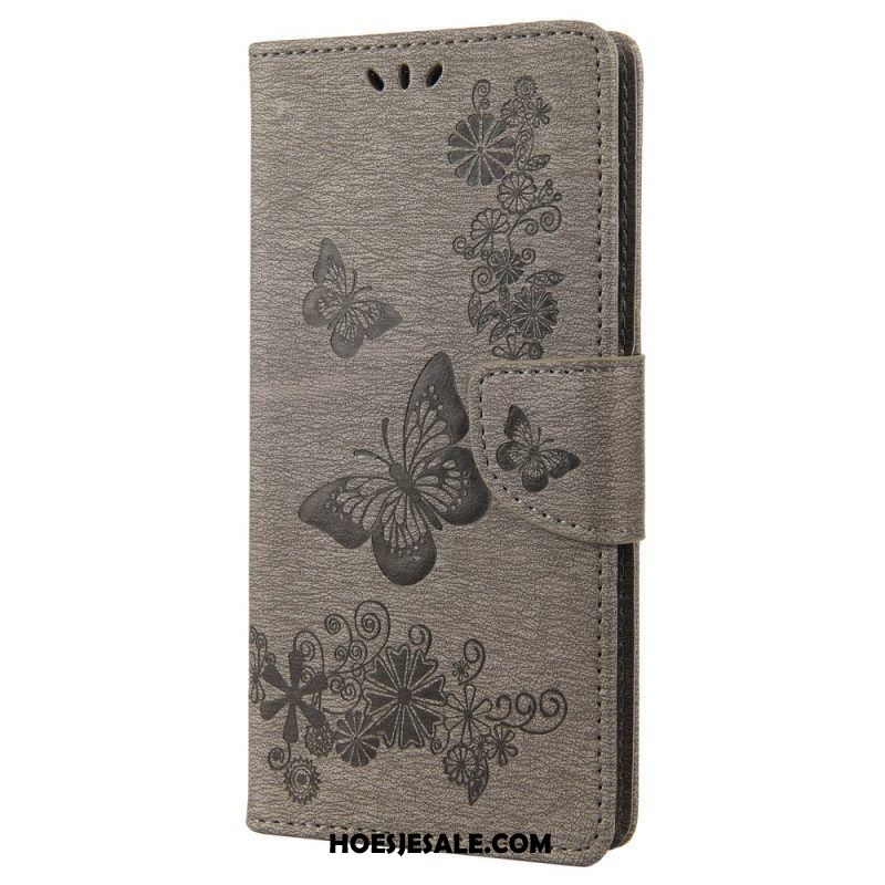 Leren Hoesje voor Moto E40 / E30 / E20 Met Ketting Prachtige Riemvlinders