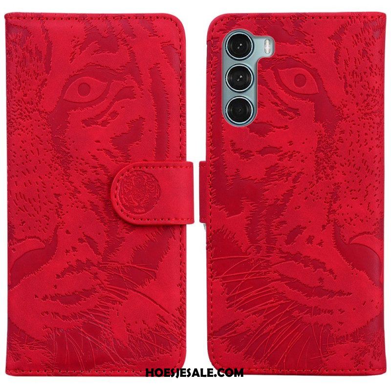 Leren Hoesje voor Moto G200 5G Tijger Gezicht Afdrukken