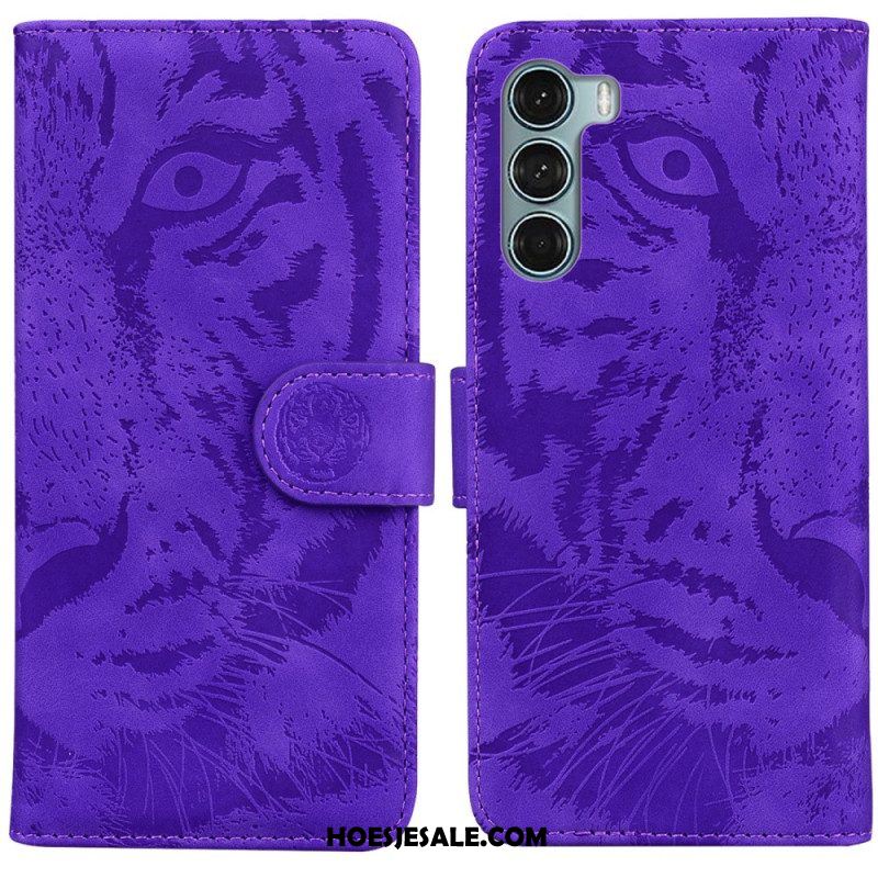 Leren Hoesje voor Moto G200 5G Tijger Gezicht Afdrukken