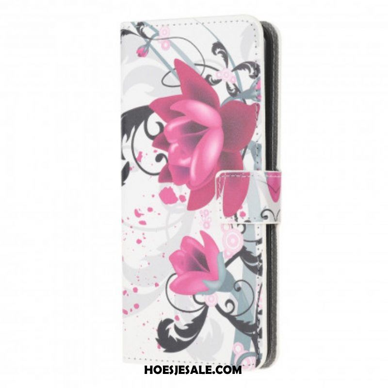 Leren Hoesje voor Moto G50 Tropische Bloemen