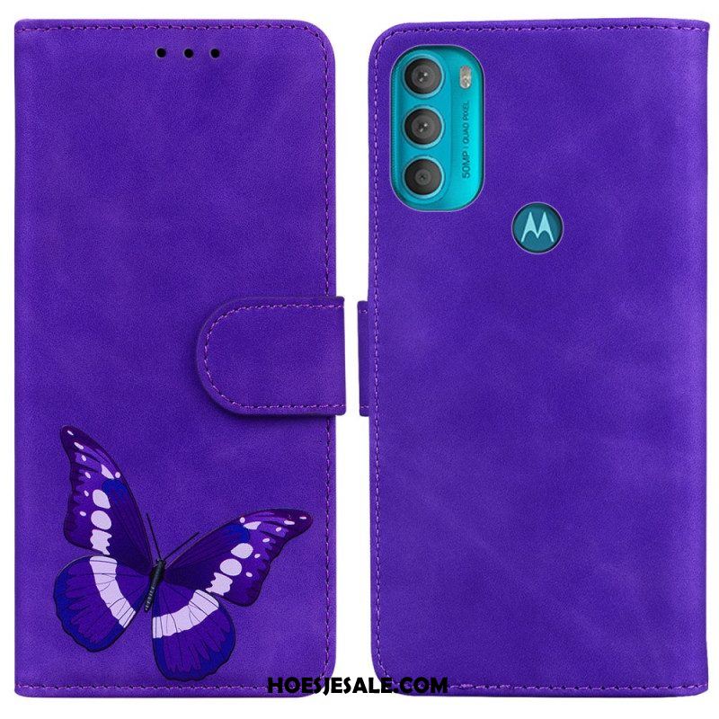 Leren Hoesje voor Moto G71 5G Huid-aanraking Vlinder
