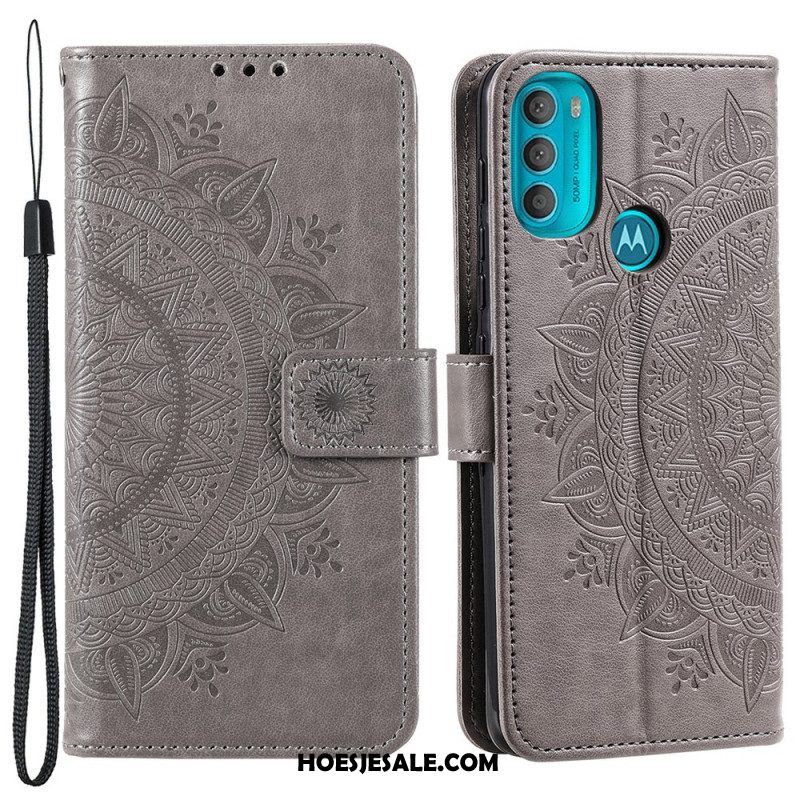 Leren Hoesje voor Moto G71 5G Zon Mandala