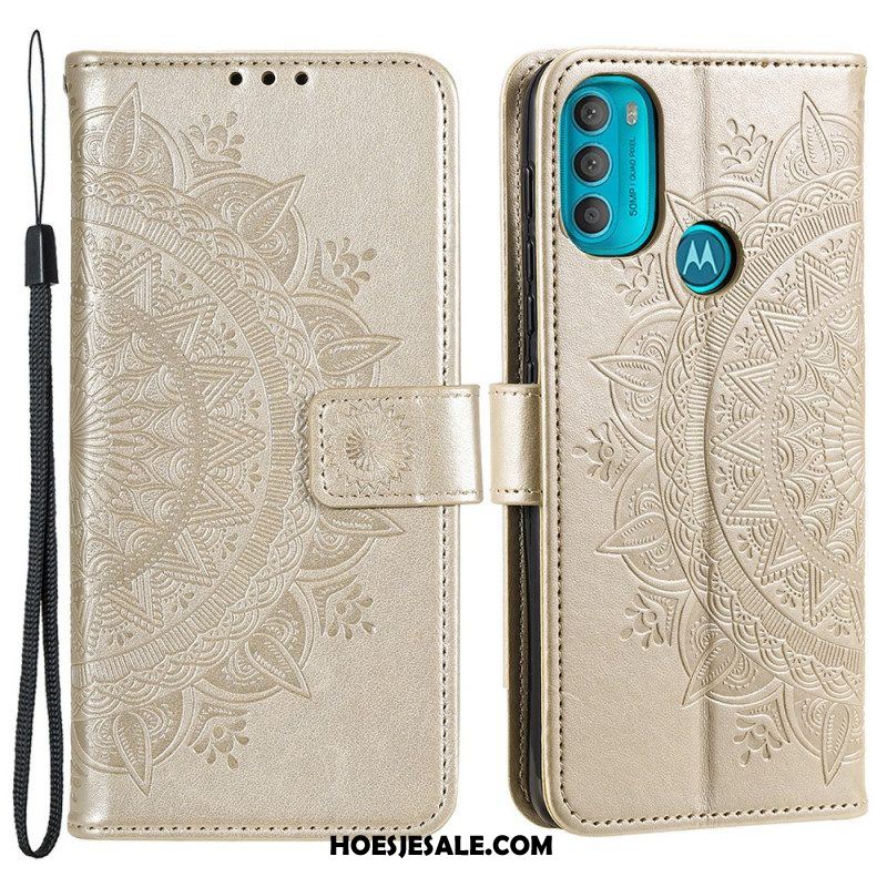 Leren Hoesje voor Moto G71 5G Zon Mandala