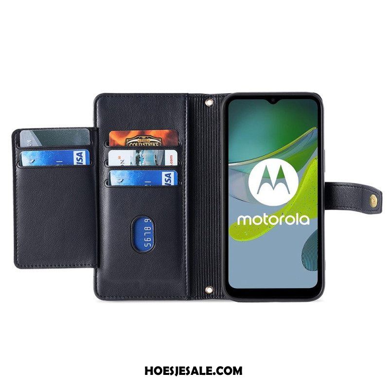 Leren Hoesje voor Moto G73 5G Portemonnee Met Schouderriem En Lanyard