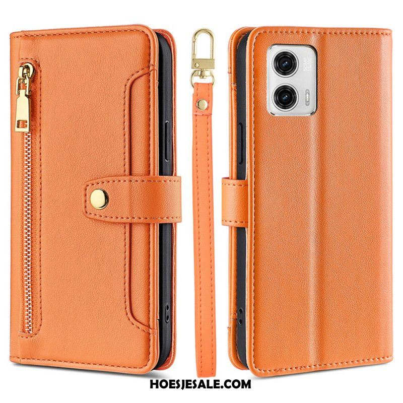 Leren Hoesje voor Moto G73 5G Portemonnee Met Schouderriem En Lanyard