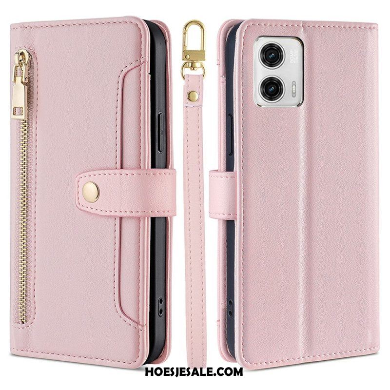 Leren Hoesje voor Moto G73 5G Portemonnee Met Schouderriem En Lanyard