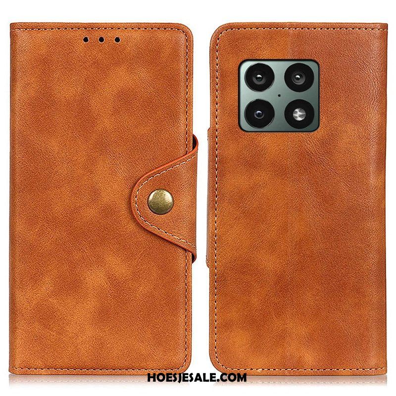 Leren Hoesje voor OnePlus 10 Pro 5G Vintage Kunstleer En Knop