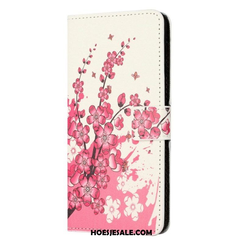 Leren Hoesje voor OnePlus 10T 5G Tropische Bloemen