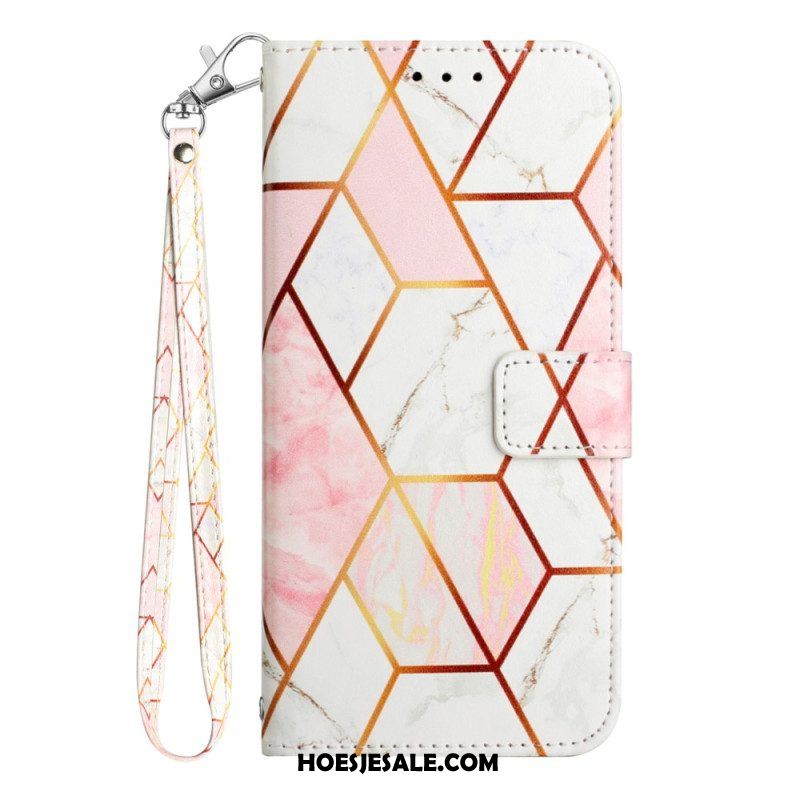 Leren Hoesje voor OnePlus Nord CE 3 Lite 5G Met Ketting Marmer Strippen