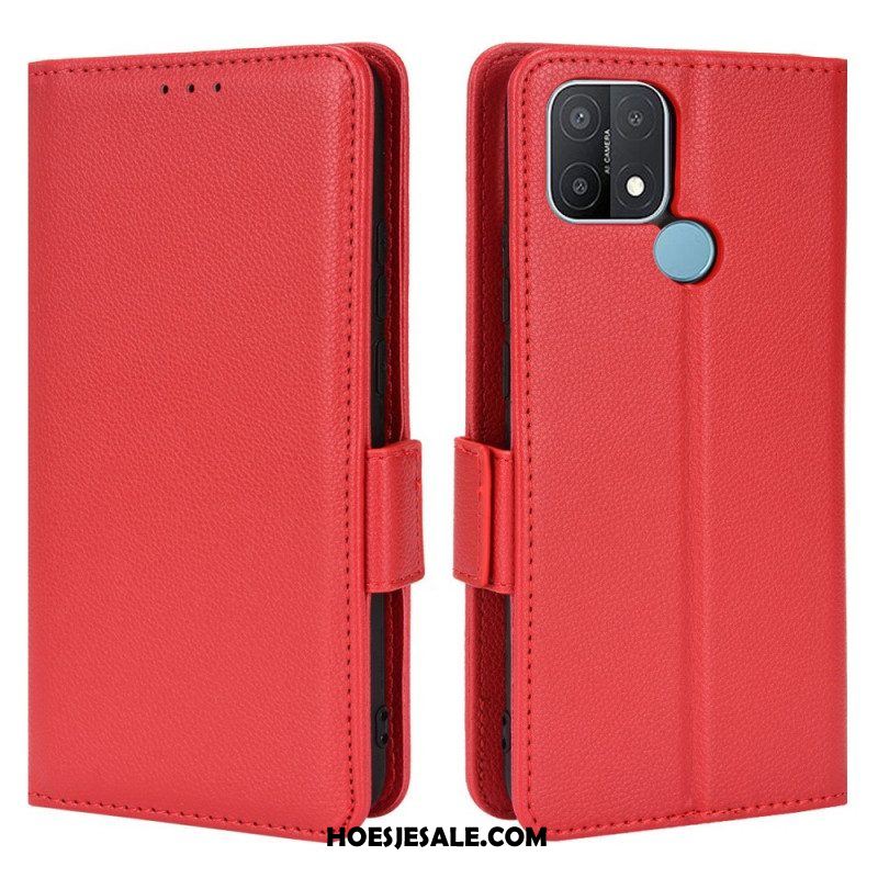 Leren Hoesje voor Oppo A15 Folio-hoesje Flap Double Litchi Nieuwe Kleuren