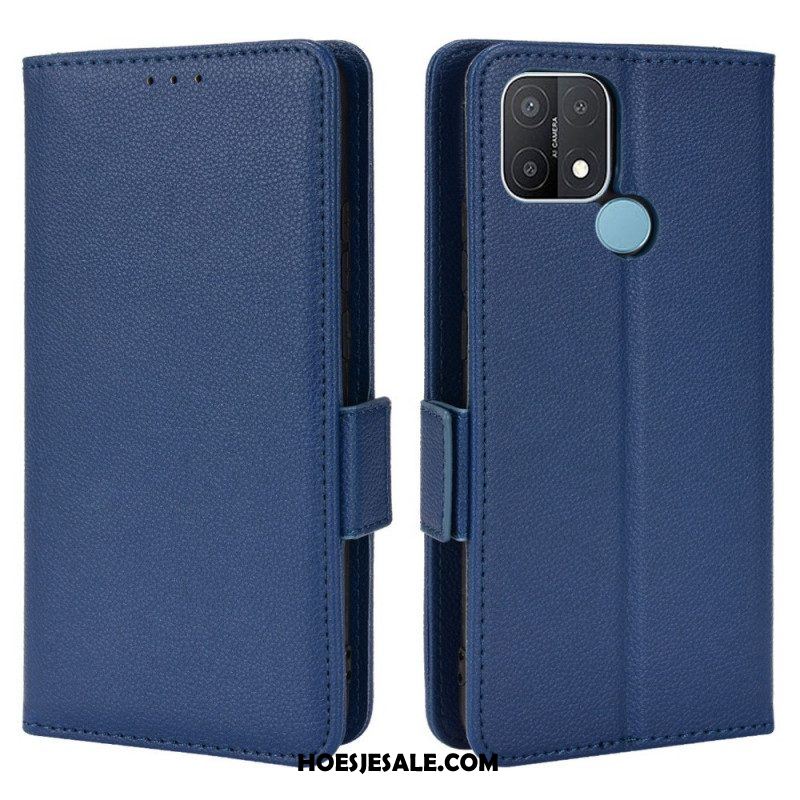 Leren Hoesje voor Oppo A15 Folio-hoesje Flap Double Litchi Nieuwe Kleuren