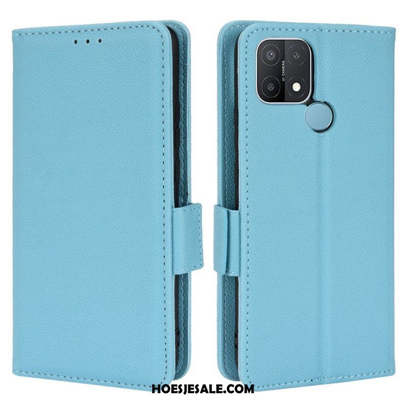 Leren Hoesje voor Oppo A15 Folio-hoesje Flap Double Litchi Nieuwe Kleuren