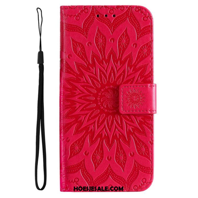 Leren Hoesje voor Oppo Find X5 Lite Met Ketting Strappy Zon Mandala