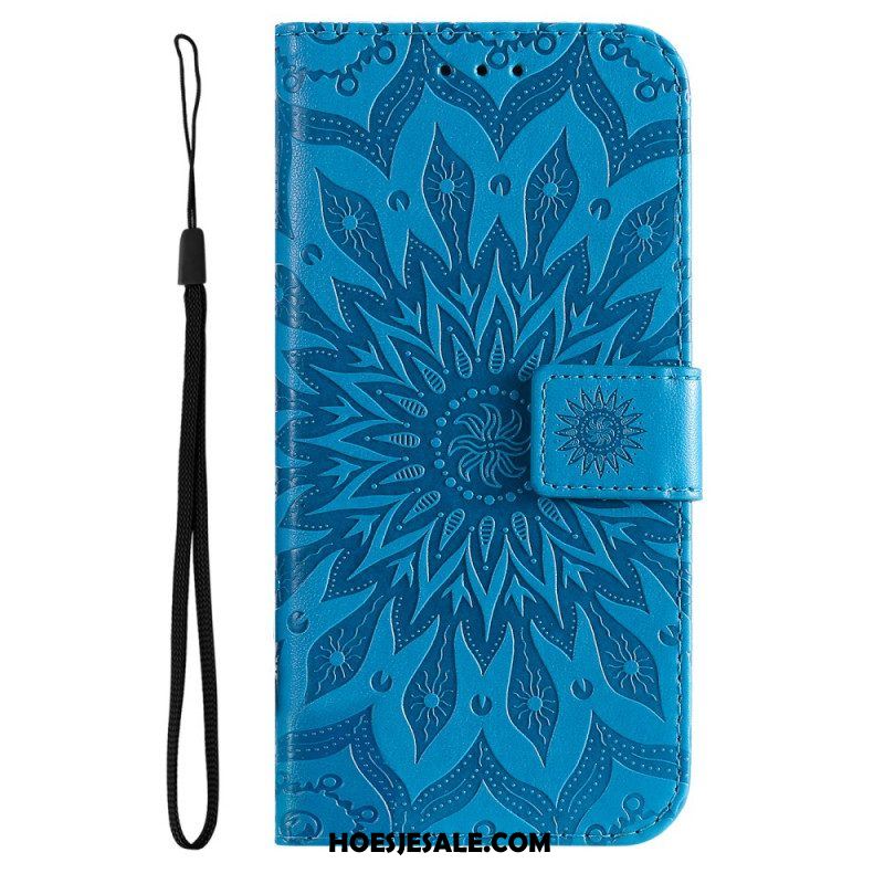 Leren Hoesje voor Oppo Find X5 Lite Met Ketting Strappy Zon Mandala