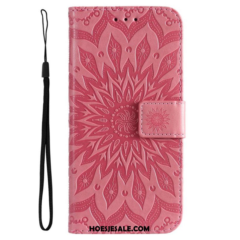 Leren Hoesje voor Oppo Find X5 Lite Met Ketting Strappy Zon Mandala