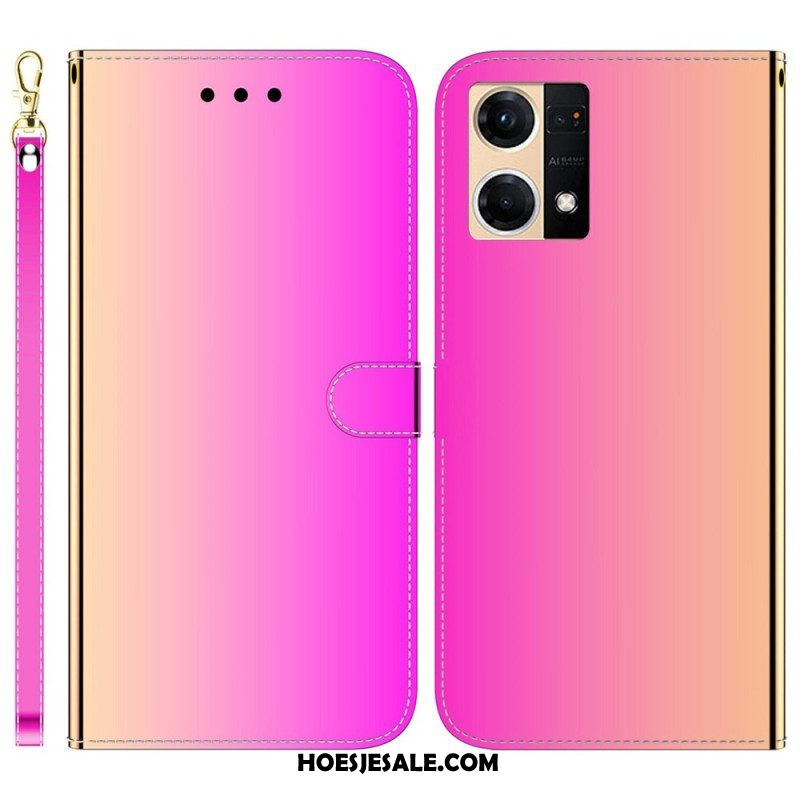 Leren Hoesje voor Oppo Reno 7 Imitatie Spiegelleer Met Riem