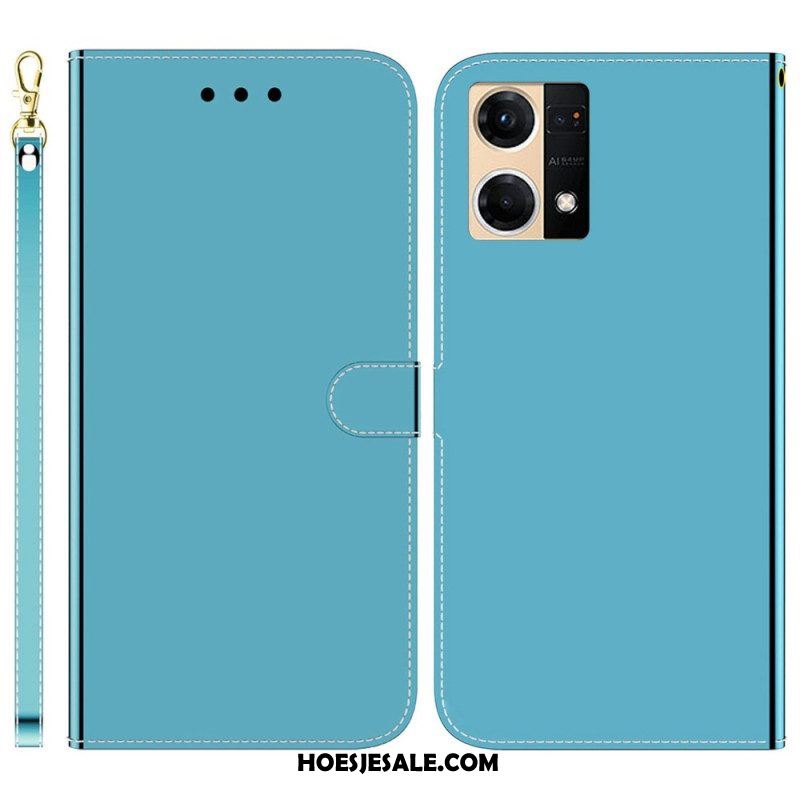 Leren Hoesje voor Oppo Reno 7 Imitatie Spiegelleer Met Riem