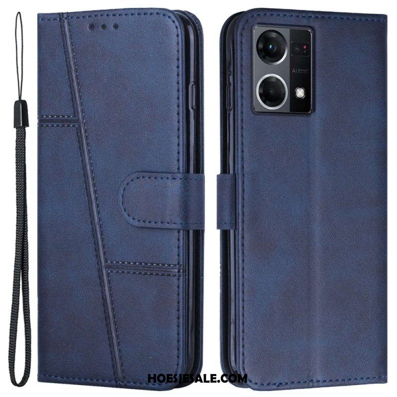 Leren Hoesje voor Oppo Reno 7 Met Ketting Geo-leereffect Met Bandjes