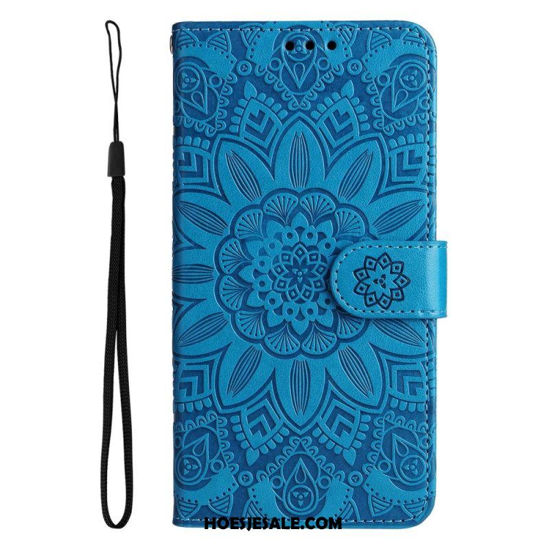 Leren Hoesje voor Oppo Reno 8 Met Ketting Strakke Zonnebloem