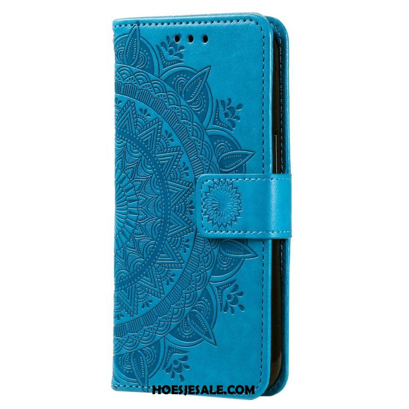 Leren Hoesje voor Oppo Reno 8 Met Ketting Strappy Zon Mandala