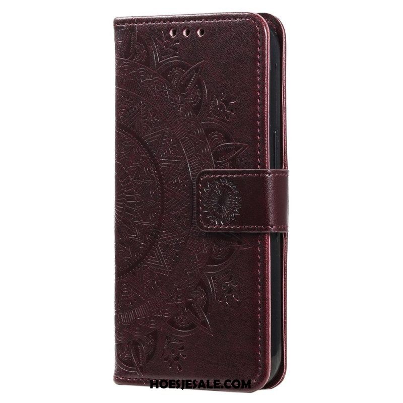 Leren Hoesje voor Oppo Reno 8 Met Ketting Strappy Zon Mandala