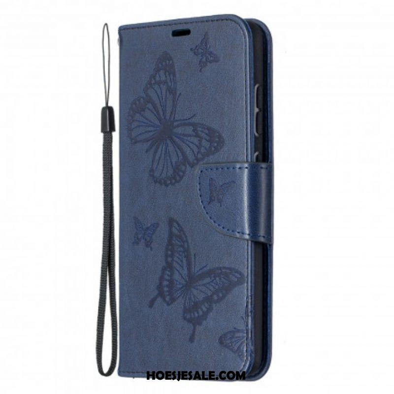 Leren Hoesje voor Samsung Galaxy A52 4G / A52 5G / A52s 5G Vlinders Tijdens De Vlucht Met Lanyard