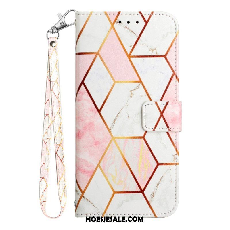 Leren Hoesje voor Samsung Galaxy A54 5G Met Ketting Marmer Strippen