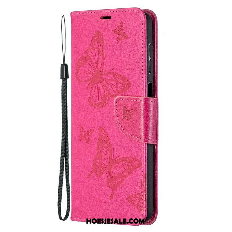 Leren Hoesje voor Samsung Galaxy M12 / A12 Vlinders Tijdens De Vlucht Met Lanyard