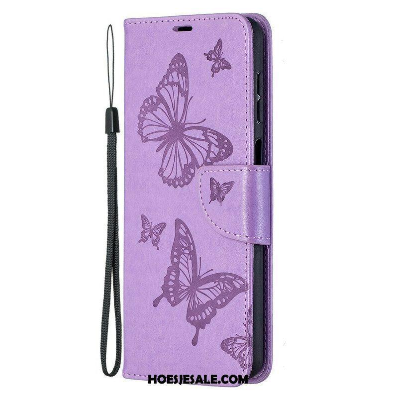 Leren Hoesje voor Samsung Galaxy M12 / A12 Vlinders Tijdens De Vlucht Met Lanyard