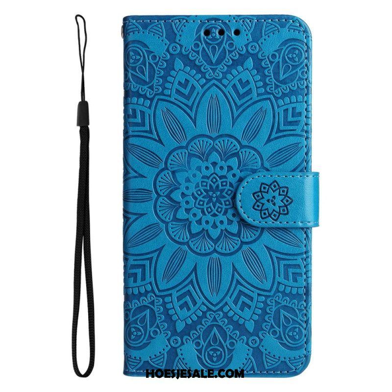 Leren Hoesje voor Samsung Galaxy M13 Met Ketting Strakke Zonnebloem