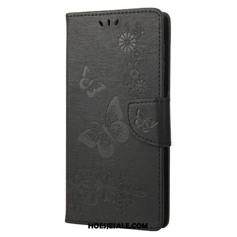 Leren Hoesje voor Samsung Galaxy M23 5G Met Ketting String Vlinders