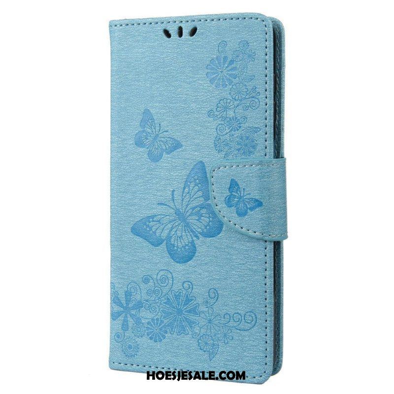 Leren Hoesje voor Samsung Galaxy M23 5G Met Ketting String Vlinders