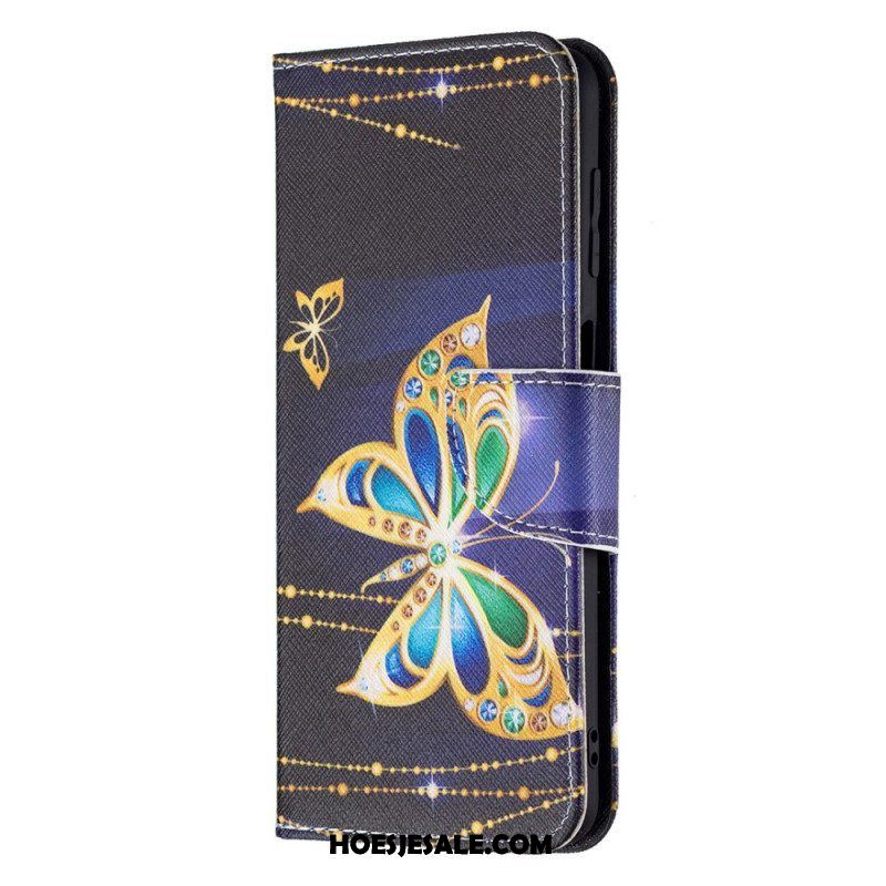 Leren Hoesje voor Samsung Galaxy M32 Gouden Vlinders