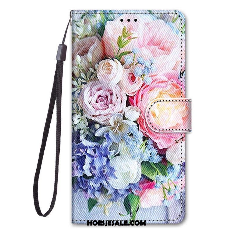 Leren Hoesje voor Samsung Galaxy M53 5G Bloemen Met Koord