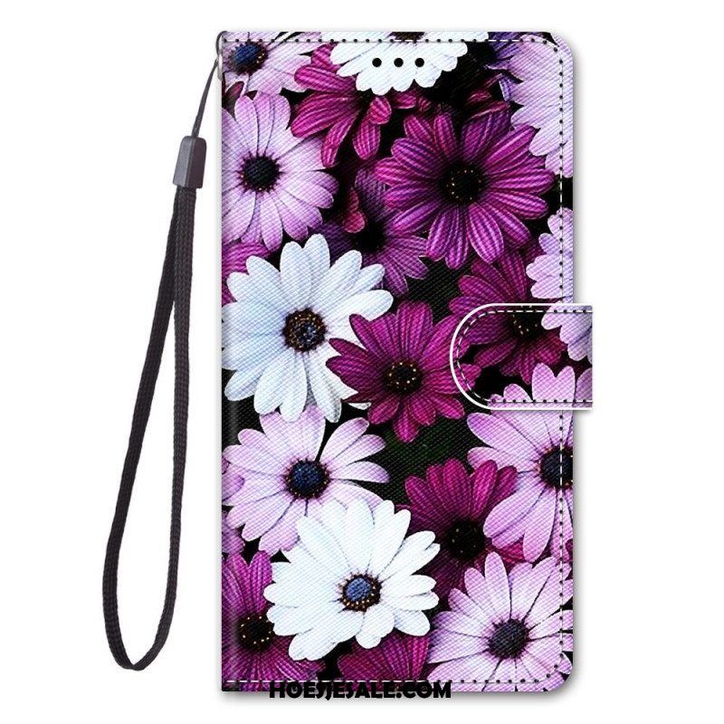 Leren Hoesje voor Samsung Galaxy M53 5G Bloemen Met Koord