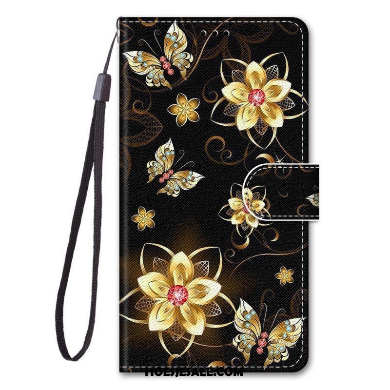 Leren Hoesje voor Samsung Galaxy M53 5G Met Ketting Riem Bloemen