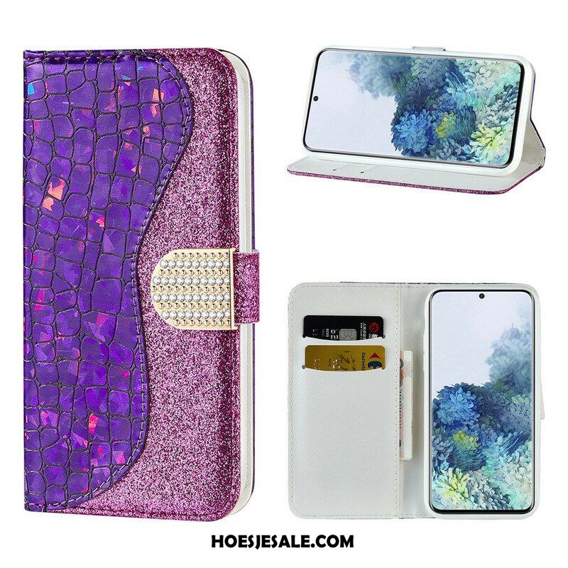 Leren Hoesje voor Samsung Galaxy S21 5G Krokodil Diamanten