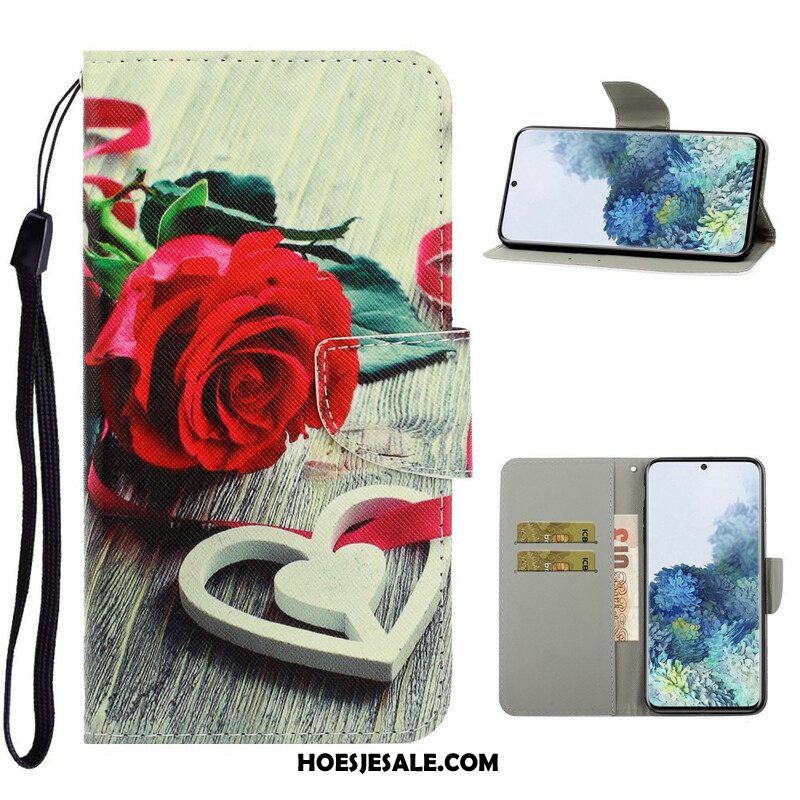 Leren Hoesje voor Samsung Galaxy S21 5G Met Ketting Kleurrijke Strappy Bloemen