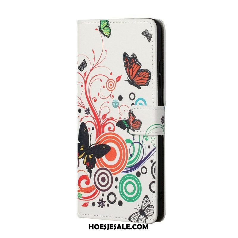 Leren Hoesje voor Samsung Galaxy S21 5G Vlinders En Bloemen