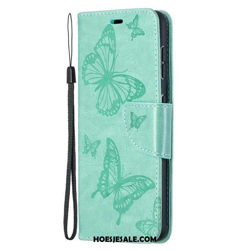 Leren Hoesje voor Samsung Galaxy S21 5G Vlinders Tijdens De Vlucht Met Lanyard