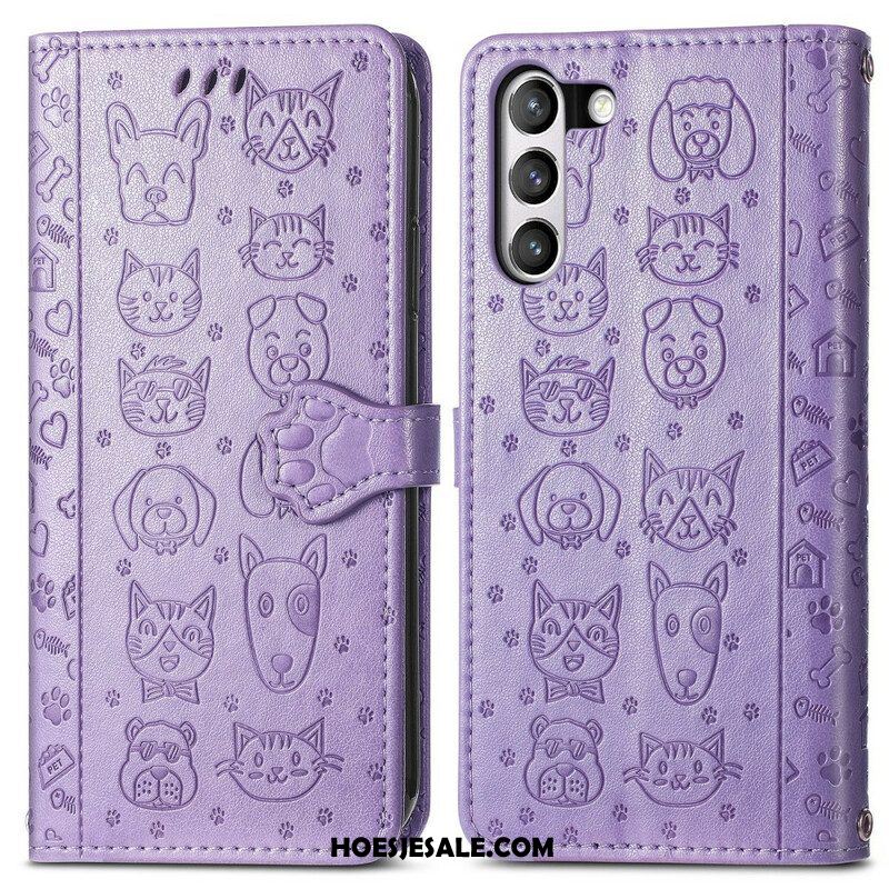 Leren Hoesje voor Samsung Galaxy S21 FE Geanimeerde Dieren