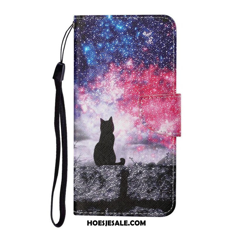 Leren Hoesje voor Samsung Galaxy S21 FE Kattenverhalen Met Lanyard