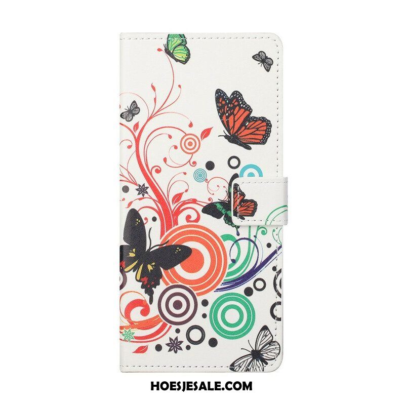 Leren Hoesje voor Samsung Galaxy S21 FE Vlinders En Bloemen