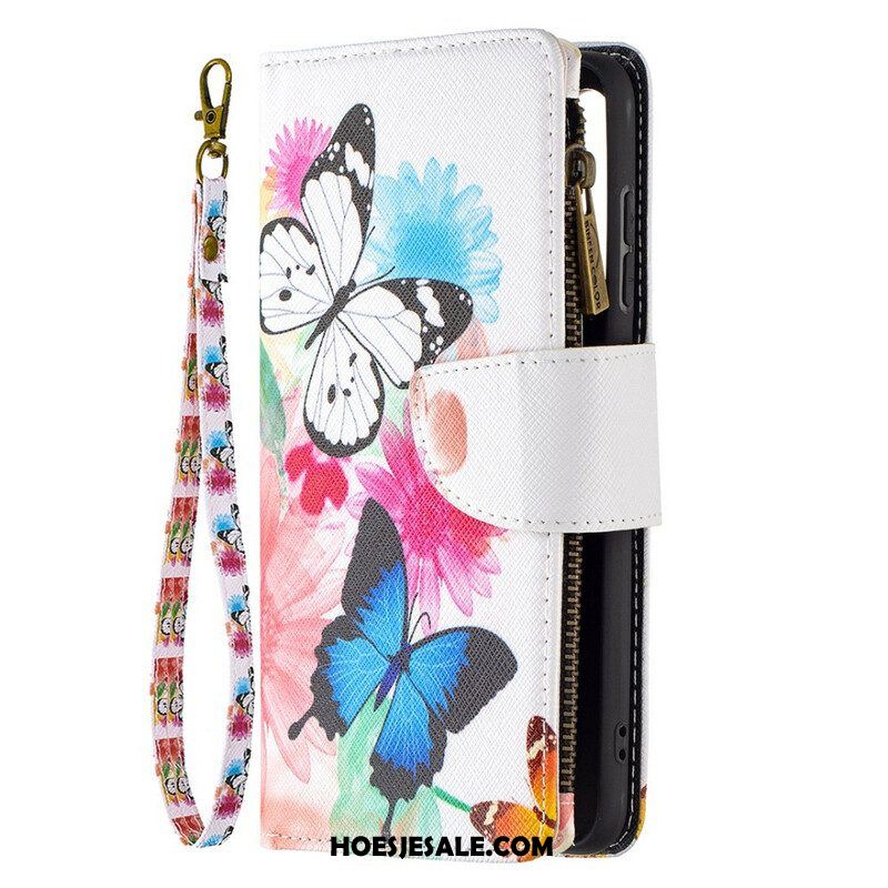 Leren Hoesje voor Samsung Galaxy S21 FE Vlinders Vlinders Zip Pouch